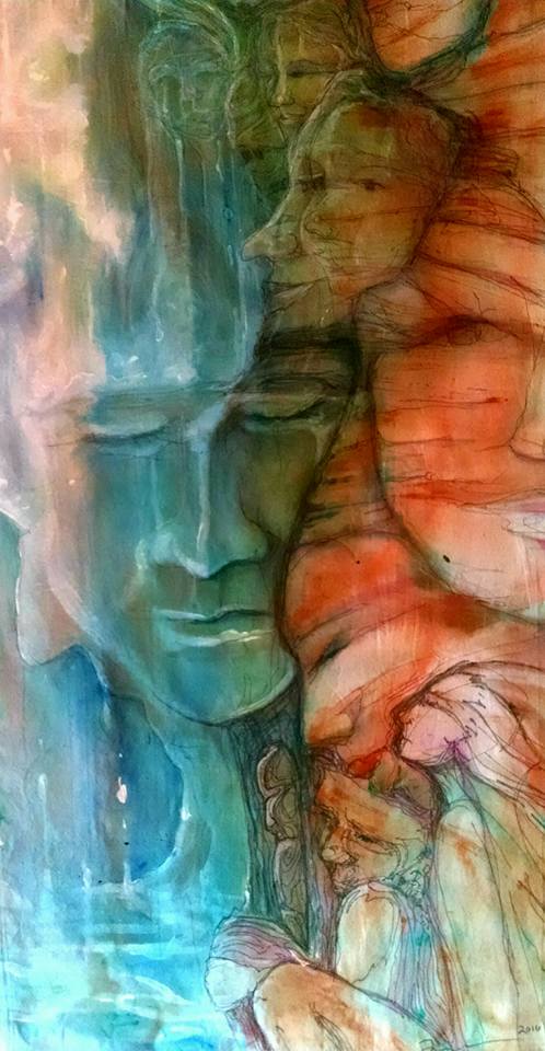 Waterfall ~ On Loose Canvas (bottom) by Lynn Spencer-Nelson